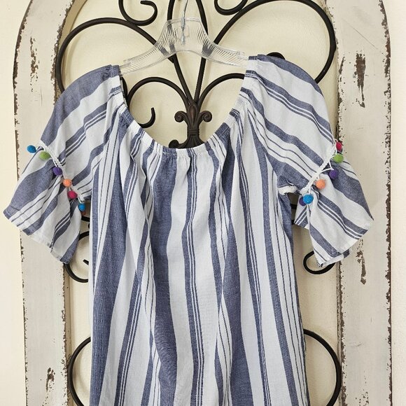 Promesa Women`s Boho Striped Top White /Blue Stripes M - Picture 2 of 5